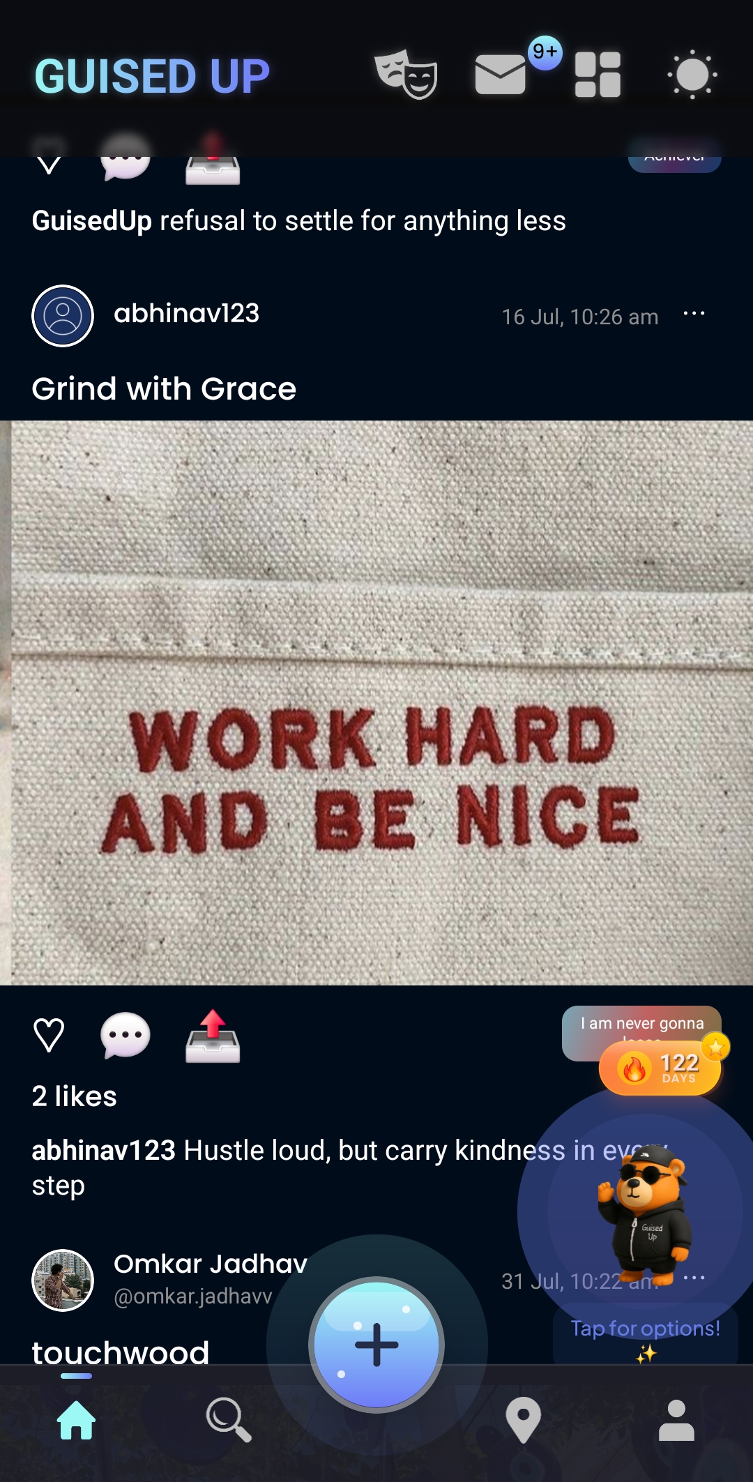 Mobile phone screenshot of the Guised Up social media app.